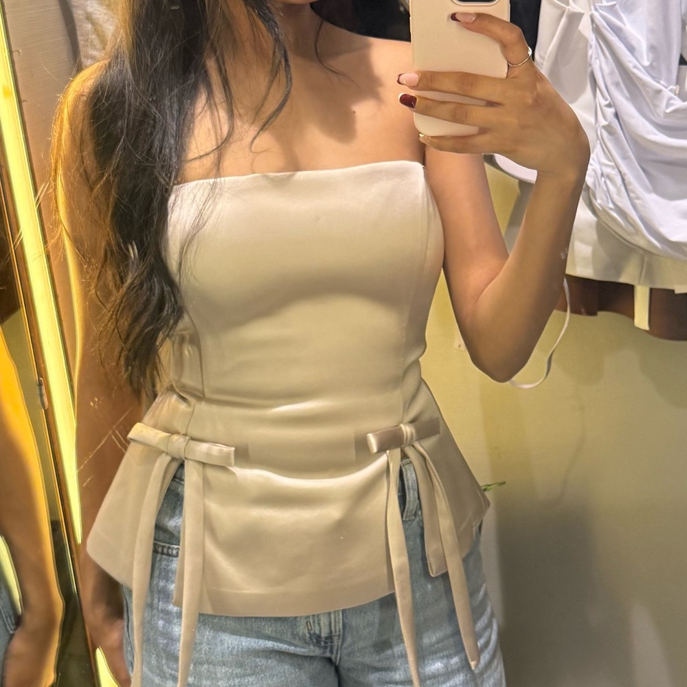 Zara Cream Satin Top with Bow Details